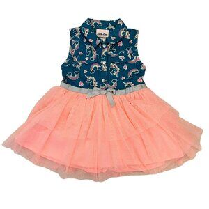 Little Lass Toddler Girls 24M Rainbow Unicorn Denim and Tutu Dress